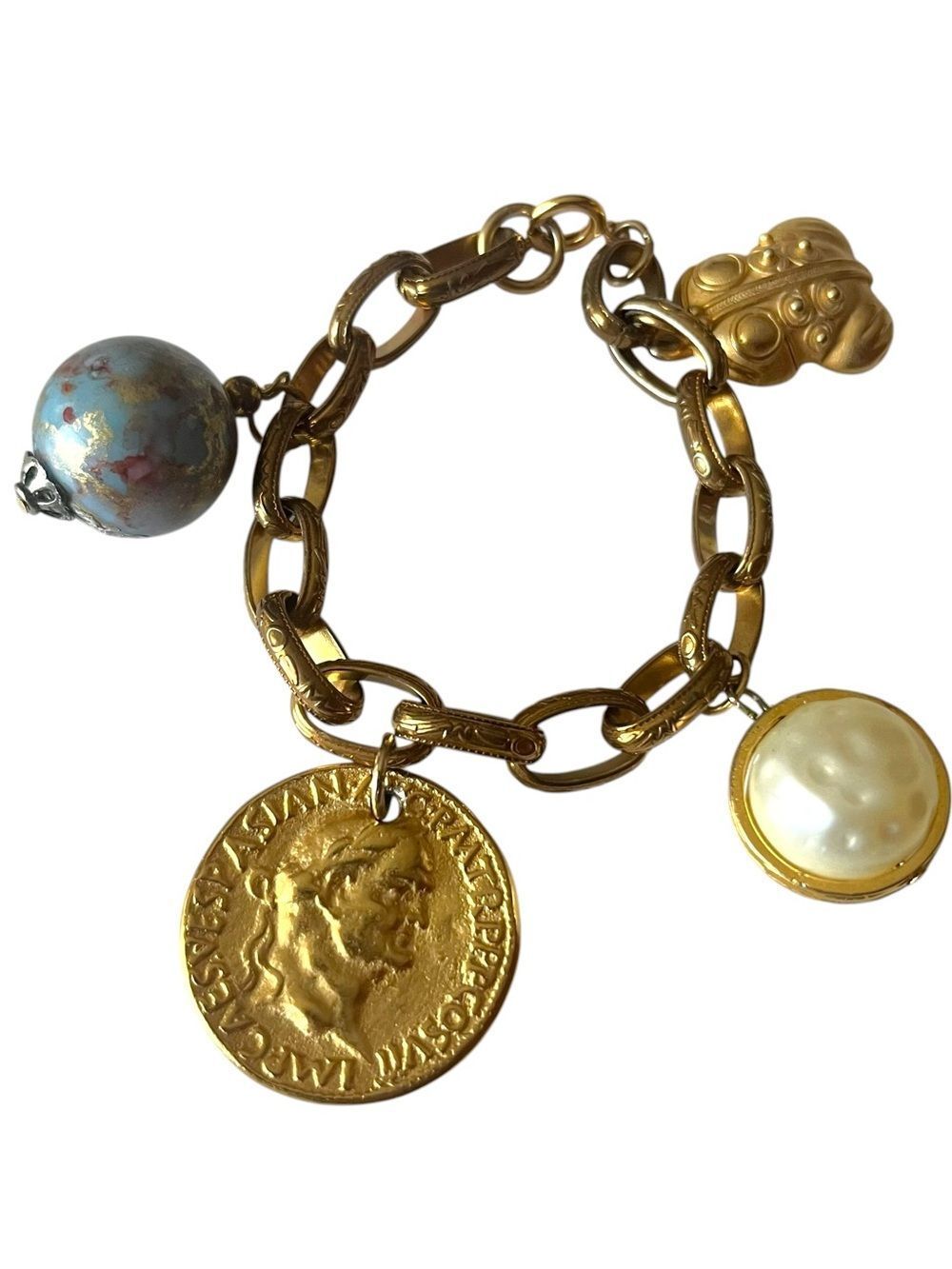Vintage Chunky Roman Coin Charm Bracelet